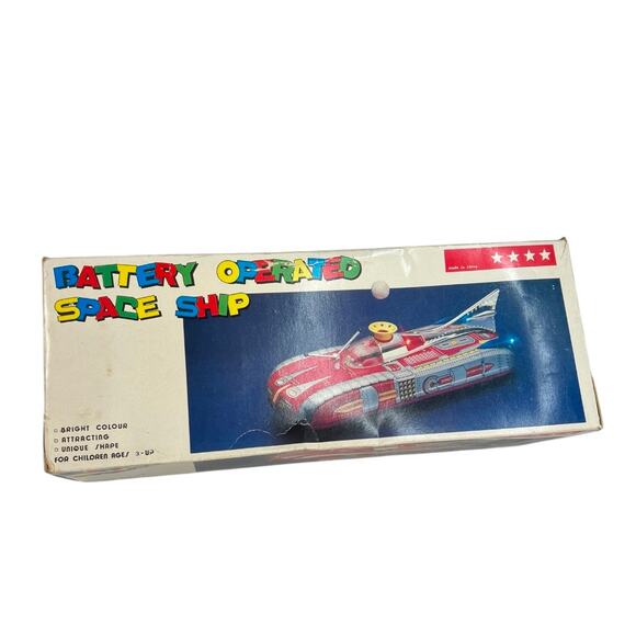 Vintage 1960s Litho Tin Battery Space Car Rocket Ship Red - Picture 3 of 10